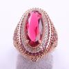 Huitan Gorgeous Big Oval Red Cubic Zirconia Women's Rings Rose Gold Color Wedding Accessories Temperament Elegant Lady