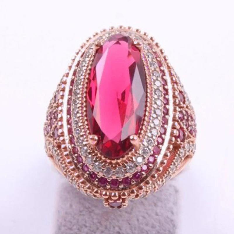 Huitan Gorgeous Big Oval Red Cubic Zirconia Women's Rings Rose Gold Color Wedding Accessories Temperament Elegant Lady