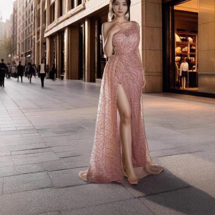 2025 Frühling/Winter Damen Sexy Pailletten Einseitiges Abendkleid Bodycon Rock Neu