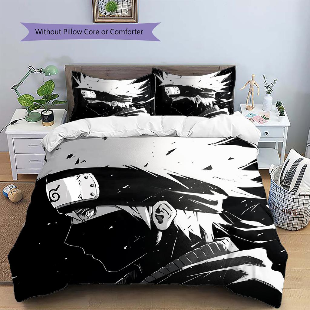 Anime Hatake Kakashi Pattern Bedding Home Decoration Birthday Gift (1 * Duvet Cover + 2 * Pillowcase, Without Core)