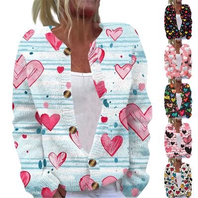 Women's Fashion Printed Long Sleeve Knitted Cardigan Button Down Jacket