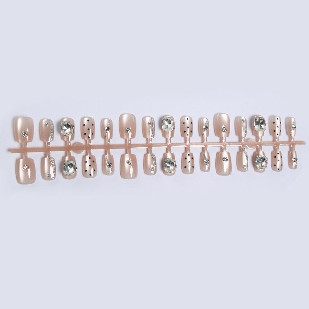 Silver Gilt Polka Dot Nail Stickers: Handmade Summer Short Tips (30 Pieces)