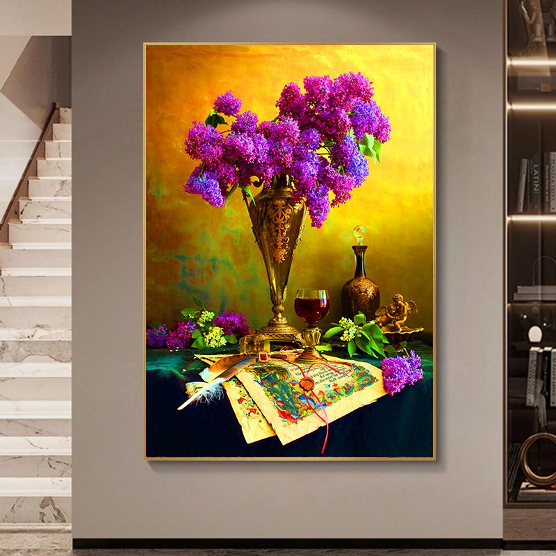 Vintage Flower Posters and Prints Retro Vase Floral Plant Leaf Canvas Painting Wall Art Pictures Bedroom Backdrop Decor No Frame