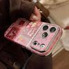 Gold-Plated Pink Leather Lanyard Case for iPhone 13/14/15/16 Pro Max/17 with Little Horse Design