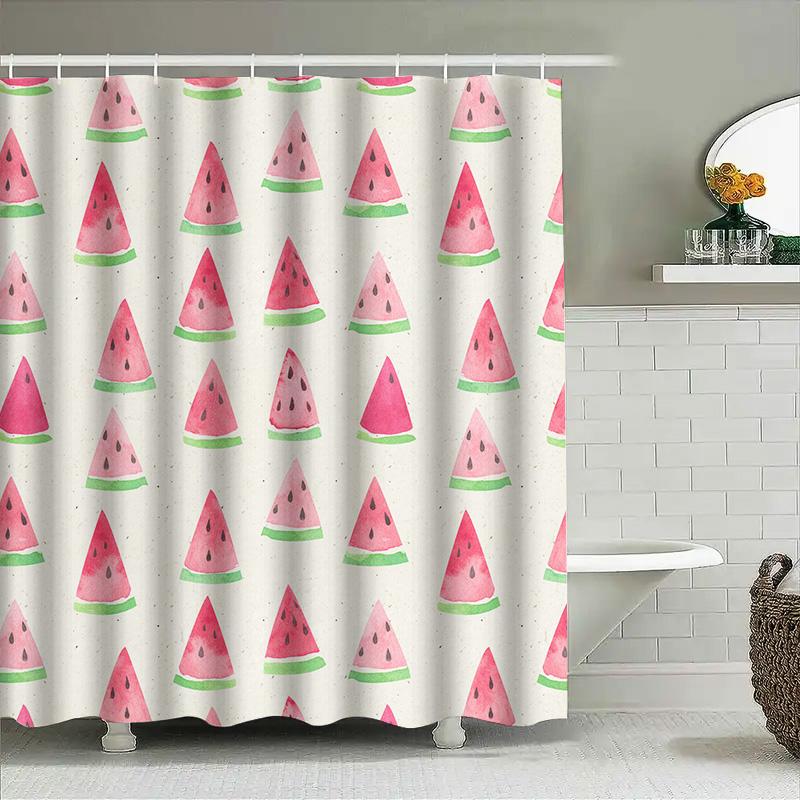 Watermelon Shower Curtain, Bath Room Decor, Printed Plastic Fabric, Pink Green White Colorful Design Pattern, Modern Home Decora