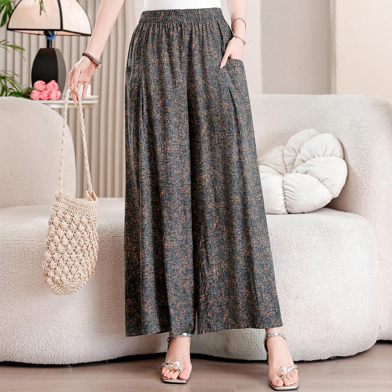 Summer Wide Leg Pants Woman Clothes Elastic Waist Elegant Casual Summer Pants