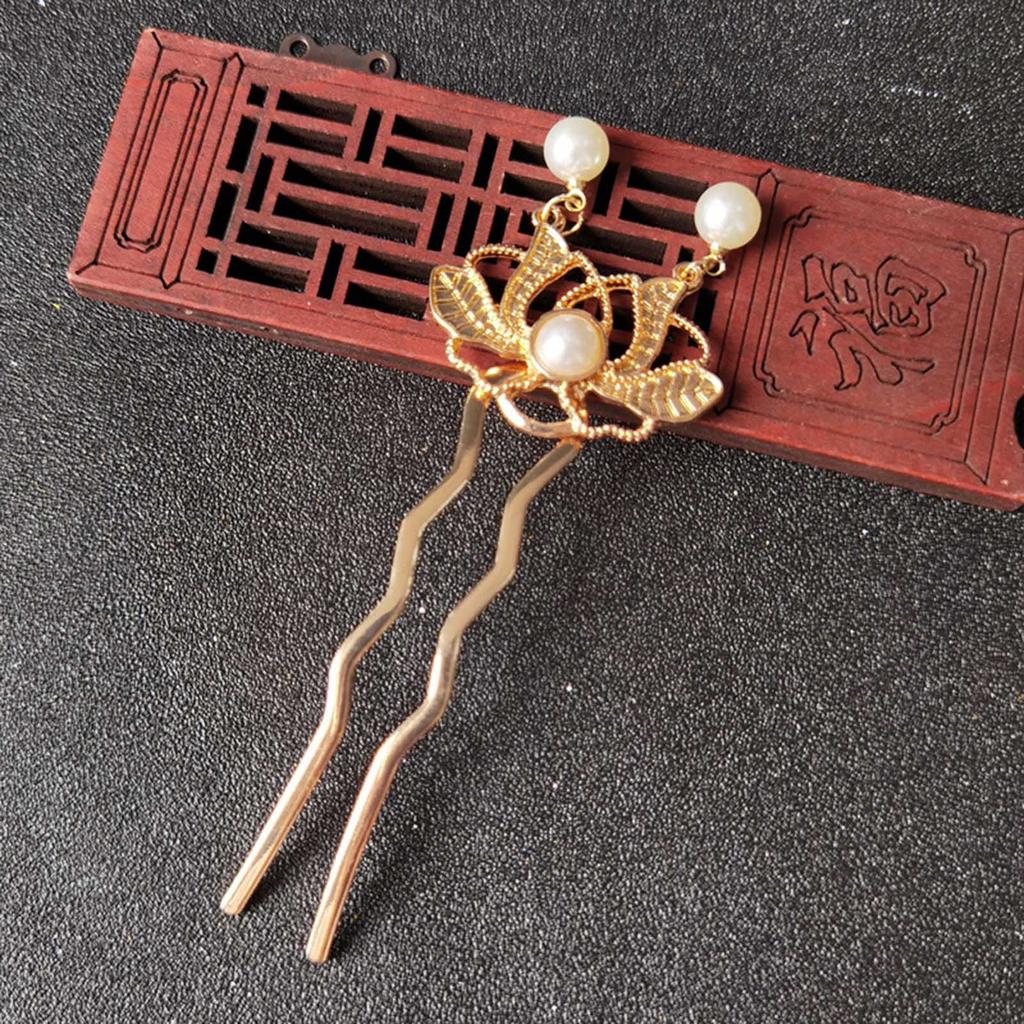 U Shape Hairpin for Women Chinese Hanfu Pearl Hair Stick  for Women Girls and Hairdressing Salon