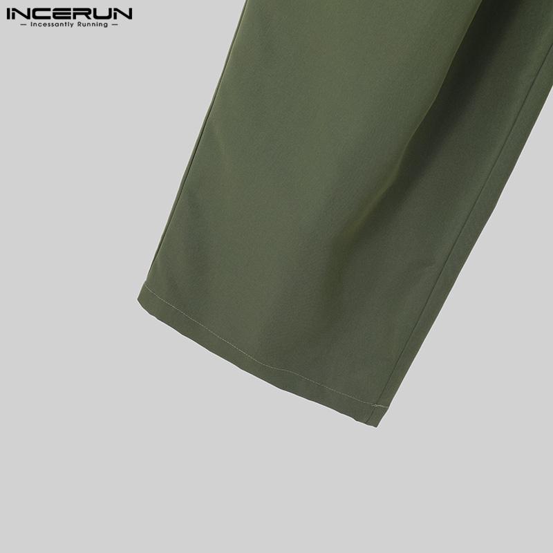 INCERUN Men Solid Zipper Up Long Trouser Work Wear Casual Pants