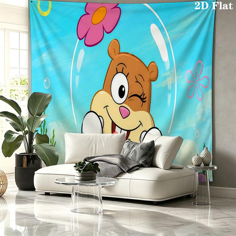 SpongeBob Cartoon Wall tapestry, aesthetic printed fabric blanket, suitable for bedroom, living room, and home decor.
