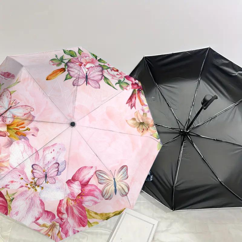 1 Stück Blumen Schmetterling Automatischer Faltregenschirm, Robuster 8-Rippen-Eisenrahmen, Geeignet für Reisen, Täglichen Gebrauch, Geburtstag, Dekorationsgeschenk m0104019