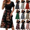 Summer Women's Dress Round Neck Splicing Lace-up Print Short-sleeved Casual Dresses
