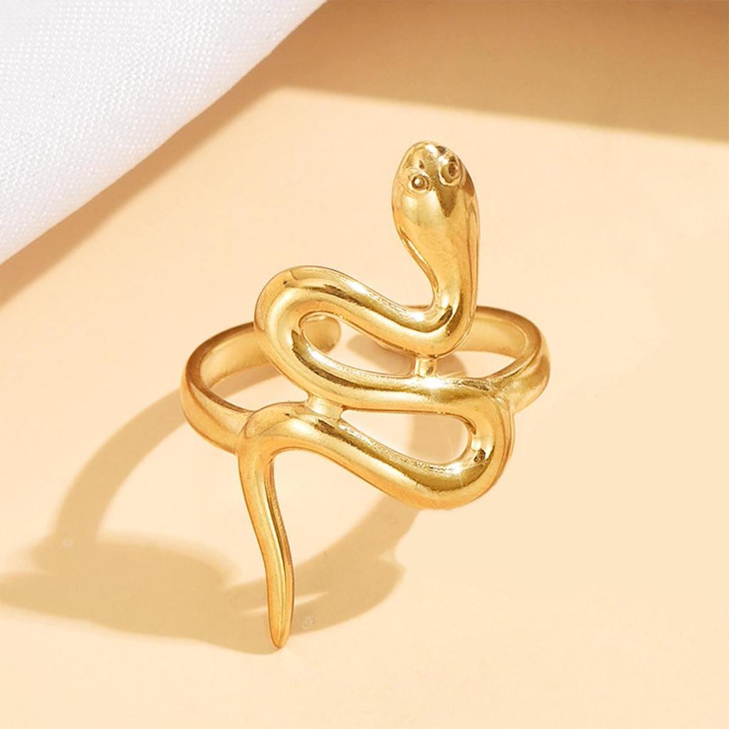 Personalized Stainless Steel Snake Ring - Bright Surface, Open Design, Hip Hop Punk Style for Women