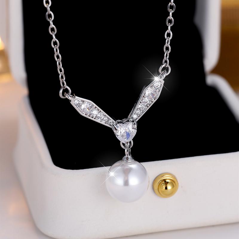 

Блестящий белый циркон искусственный жемчуг кулон ожерелье для женщин серебряный цвет ключичная цепочка роскошные ювелирные украшения вечеринка подарки белый