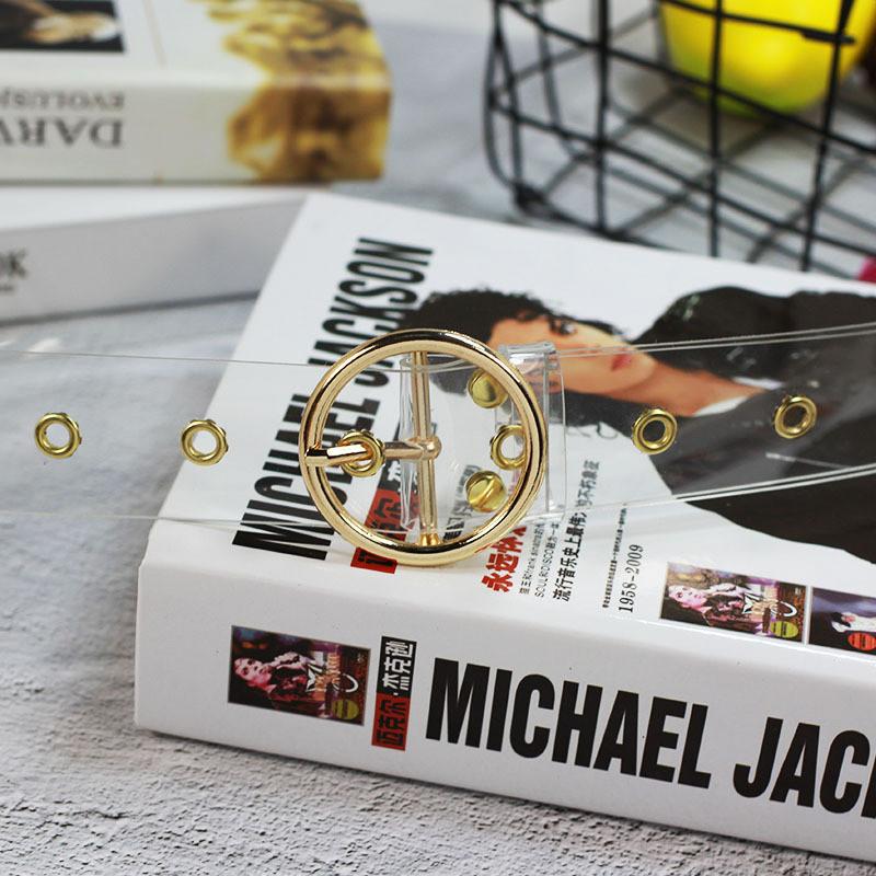 Circular Square Heartshaped Buckle Transparent Resin Belt Porous Belt Womens