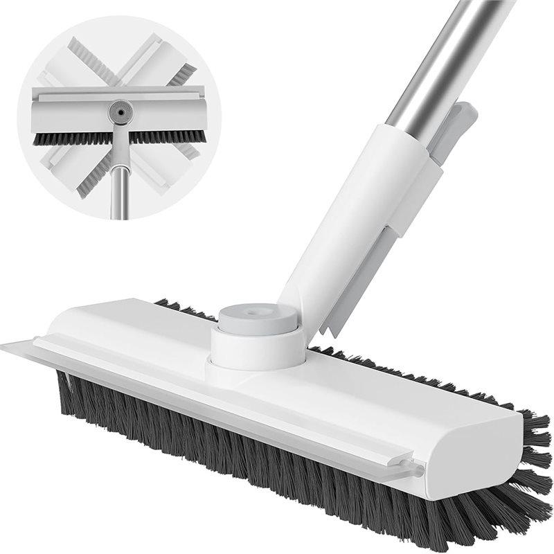 B97A-Heavy-Duty Stiff Bristle Scrubber Scrub Brush With Long Handle, 3 In 1 Scrape Function For Cleaning Floors& Showers