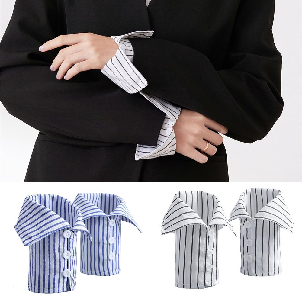 Unisex Striped Detachable Shirt Fake Cuff Sleeves Men And Women Decorative Fake Hand Sleeves Black Blue White False Wrist Cuffs