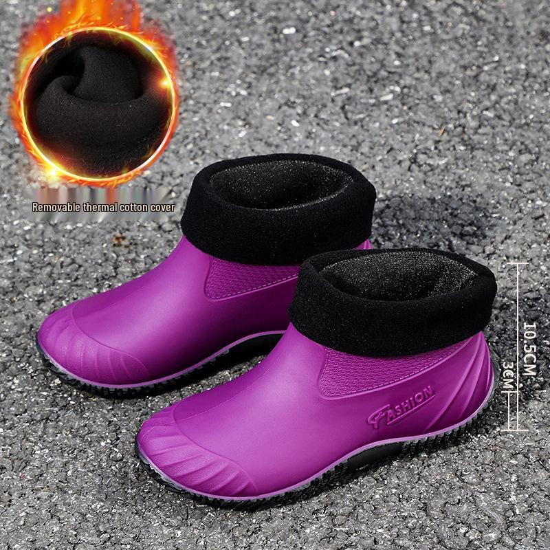 Women's Waterproof Low-Cut Korean Style Rain Boots - Fleece-Lined, Non-Slip Short Tube Fashion Shoes