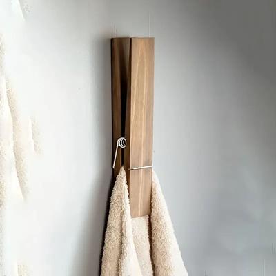 Wandmontierter Holzklammer-Handtuchhalter - Rustikales Badezimmer-Handtuchregal, Dekorative Duschhauben-Haken für die Heimdekoration, Geeignet für Halloween & Weihnachten