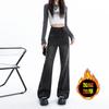 Autumn and Winter High-waisted Jeans Women's Non-elastic Loose Personality Burr Micro-horn Winter Velvet Warm