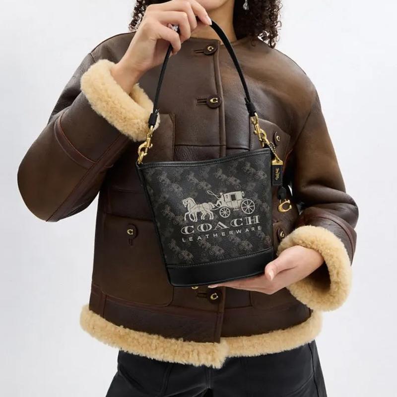 Coach Dakota 16 Horse And Carriage Print Magnetic Closure Leather Bucket Bag Women bags Black CJ828-B4SI1