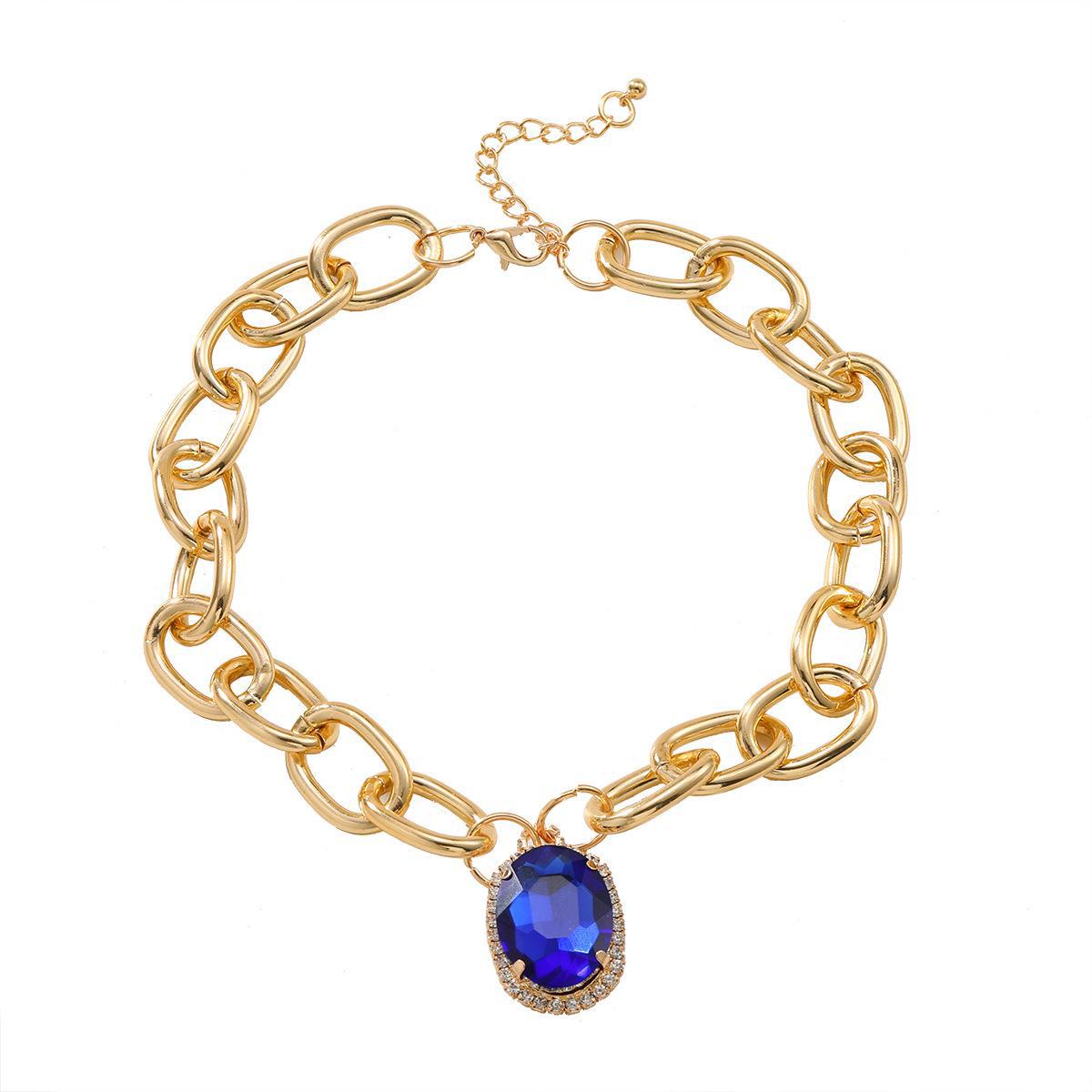 

Женское ожерелье с подвеской из разноцветных драгоценных камней и стильной цепочкой, европейский и американский дизайн синий