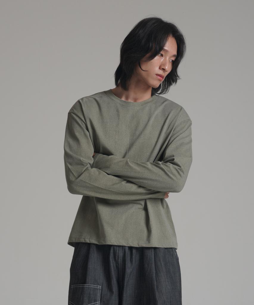 Noming Loose Fit Cropped Pigment Long Sleeve - Khaki