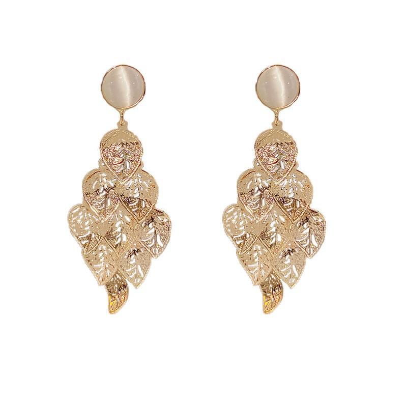 Female Long Hollow Leaf Tassel Earrings 1 pair