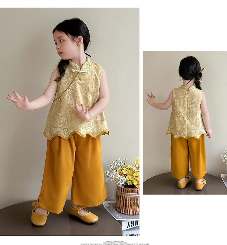 Girls' Summer Style Chinese Style Set 2026 New Hanfu Baby New Chinese Style Sleeveless Top Wide Leg Pants Summer Tang Dress
