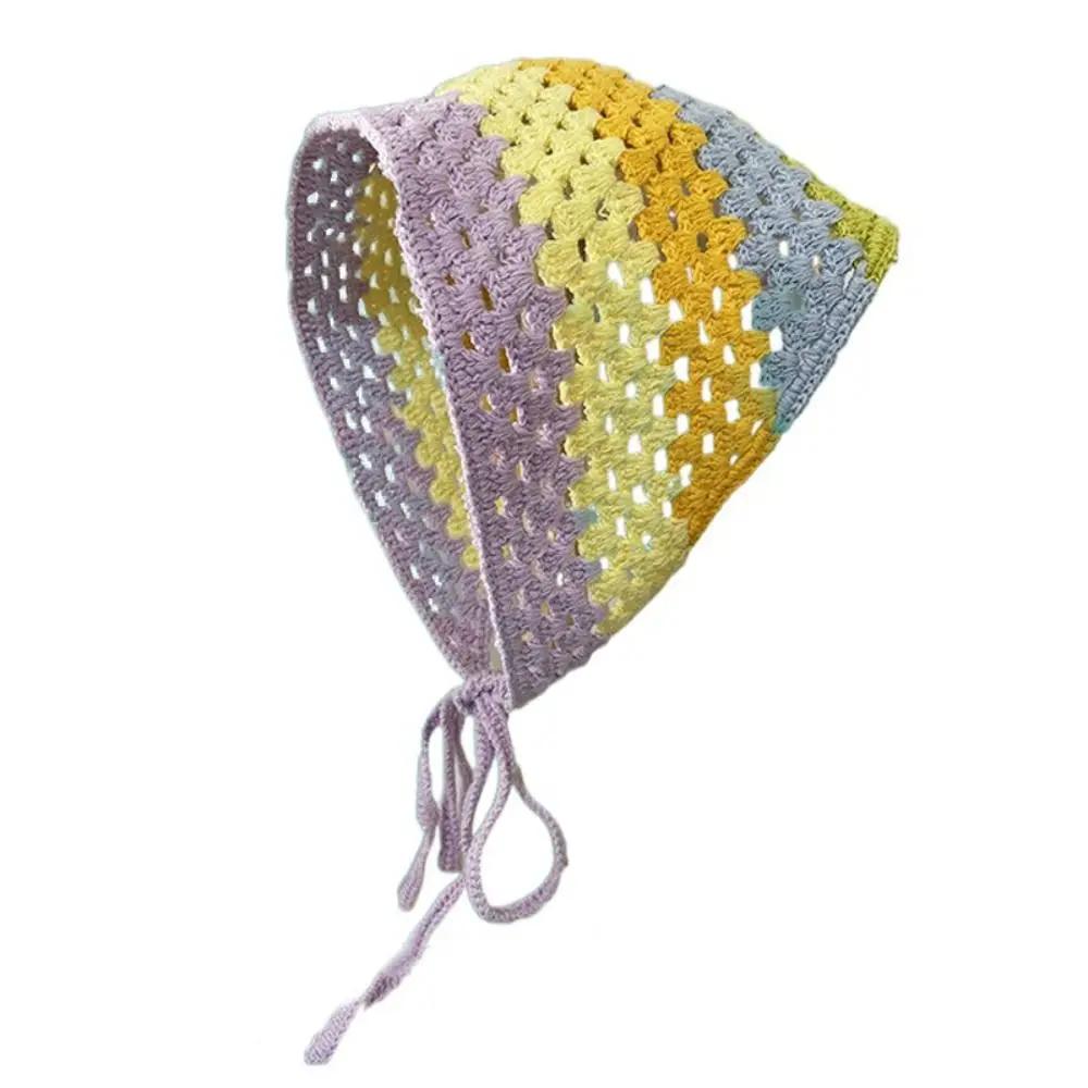 Creative Multicolor Knitting Flower Headband Little Daisy French Crochet Triangle Headscarf Spring Outing Pastoral Style Scarf