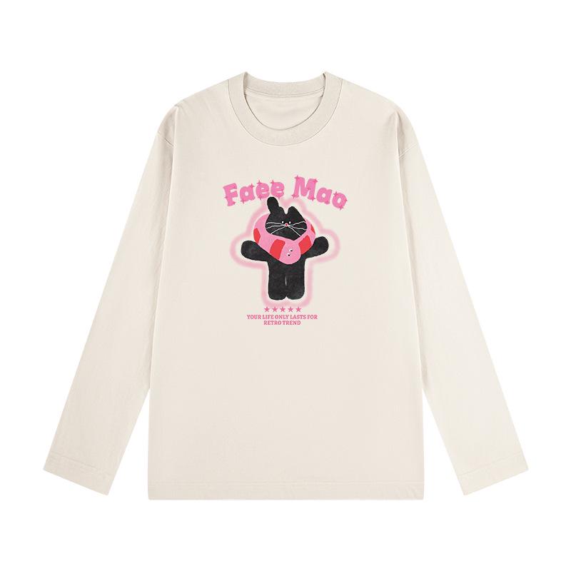 Hong Kong Style Printed Cotton Long Sleeve Loose Fit Casual T-Shirt XL (130-150 jin)