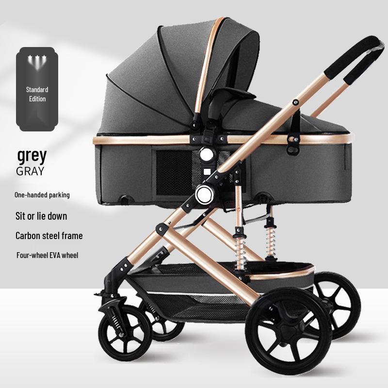 Легкая реверсивная детская коляска, складывание одним щелчком, высокая посадка, амортизация, всесезонная, четырехколесная детская коляска.
