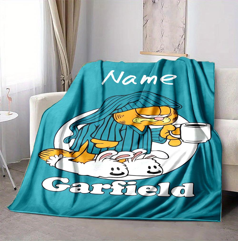 Custom Name Garfield Hug Flannel Blanket Throw Blanket Soft Warm Sofa Bed Home Decor Unique Gift