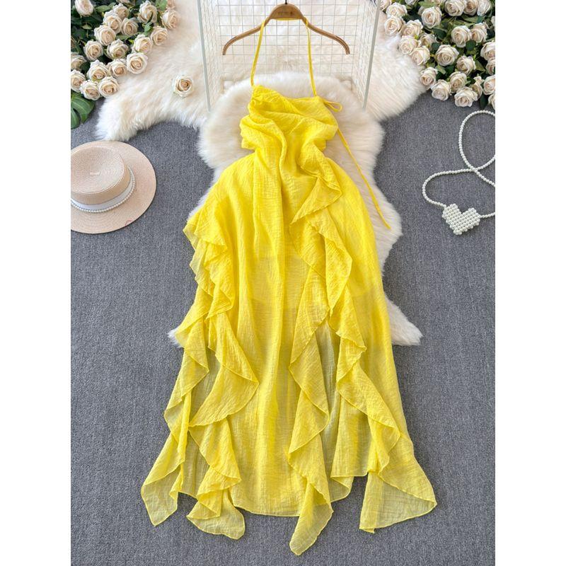 Seaside Holiday Dress 2024 New Arrival Women's Sexy Bandeau Slim-Fit Asymmetrical Chiffon Beach Dress Halter Skirt