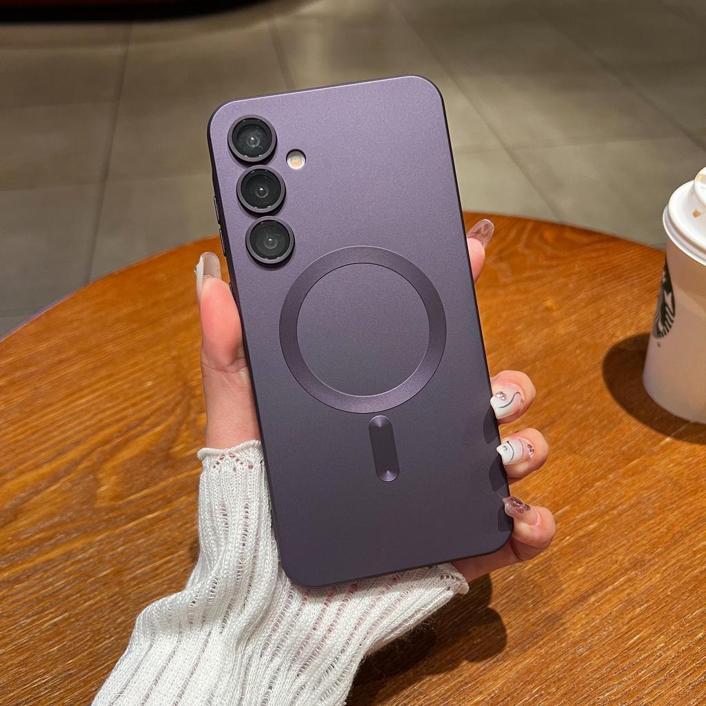 Magnetic Charge Matte Camera Lens Protection Bumper Phone Case For Samsung Galaxy S24 S23 S22 S21 A06 A16 A26 A36 A56 A55 A54 Soft TPU Silicone Cover