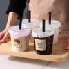 BJ Disposable Thickened Milk Tea and Coffee Cup with Lid, Straw, and Stickers