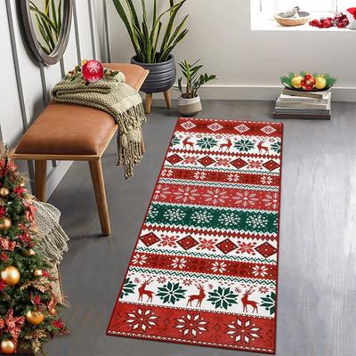 Christmas Hallway Carpet Indoor Anti-Slip Area Rug Living Room Bedroom Geometric Floor Mat Home Decoration