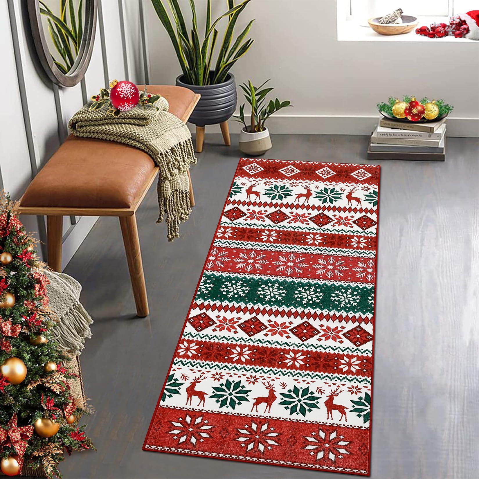 

Christmas Hallway Carpet Indoor Anti-Slip Area Rug Living Room Bedroom Geometric Floor Mat Home Decoration 40x120cm 16x47inch