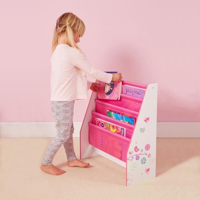 Fleurs et oiseaux - bibliothèque à pochettes pour enfants - rangement de livres pour chambre d’enfant