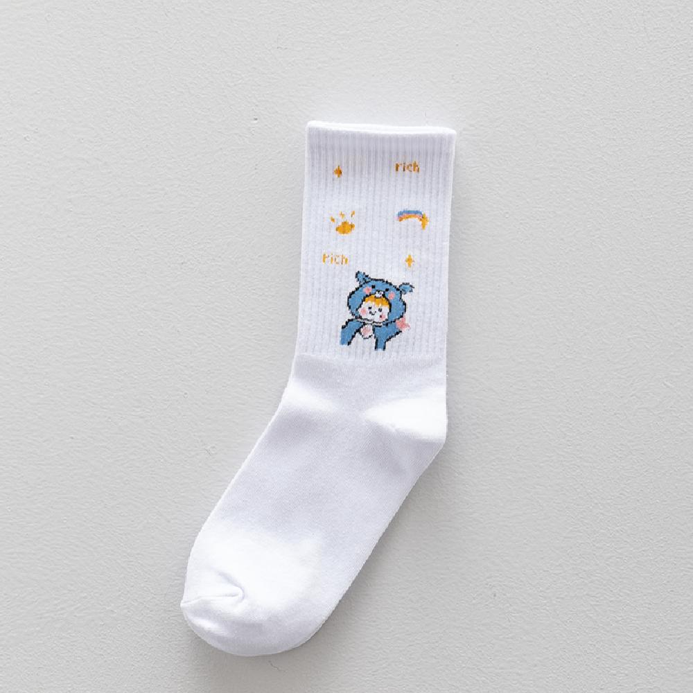 Women Japanese Korea Cute Cartoon Cow Bear Rabbit Duck Unicorn Funny White Cool Harajuku Hip Hop Cotton Skateboard Socks