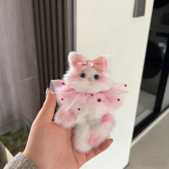 DIY Kitten Keychain Kit Fluffy Cat Plush Toy Craft with Step-by-Step Tutorial Soft Materials Pack for Handmade Bag Charm Cute Gift for Kids Adults