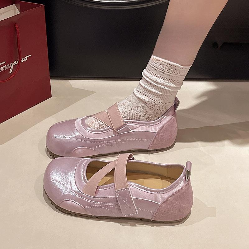 Round head Velcro flat Mary Jane shoes women's 2025 summer new ballet style casual sports puffs German training shoes