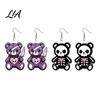 Halloween Party Costume Props 1 Pair Dangle Earrings for Women, 2D Acrylic Cute Gothic Cartoon Skeleton Bear Earrings, Funny Jewelry Holiday Accessory