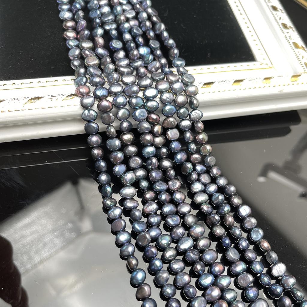 1String, Black Natural Freshwater Pearls, Handmade Nugget Pearl Beads for Jewelry Making DIY Crafts (Beads 6-7mm, 7-8mm, Length 36cm)