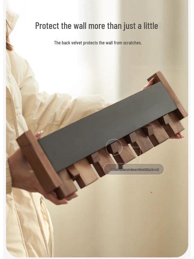 Nordic Punch-Free Solid Wood Coat Rack for Entrances, Walls, and Hallways.