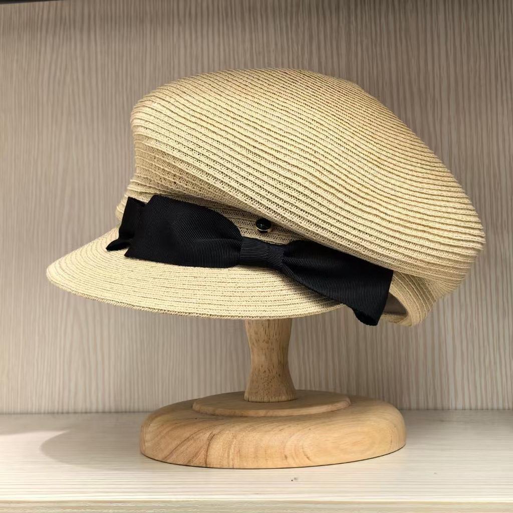 Dell Le Side Press Cap Children'S Summer Sunscreen Straw Hat Bow Equestrian Hat Versatile Sun Hat Tide