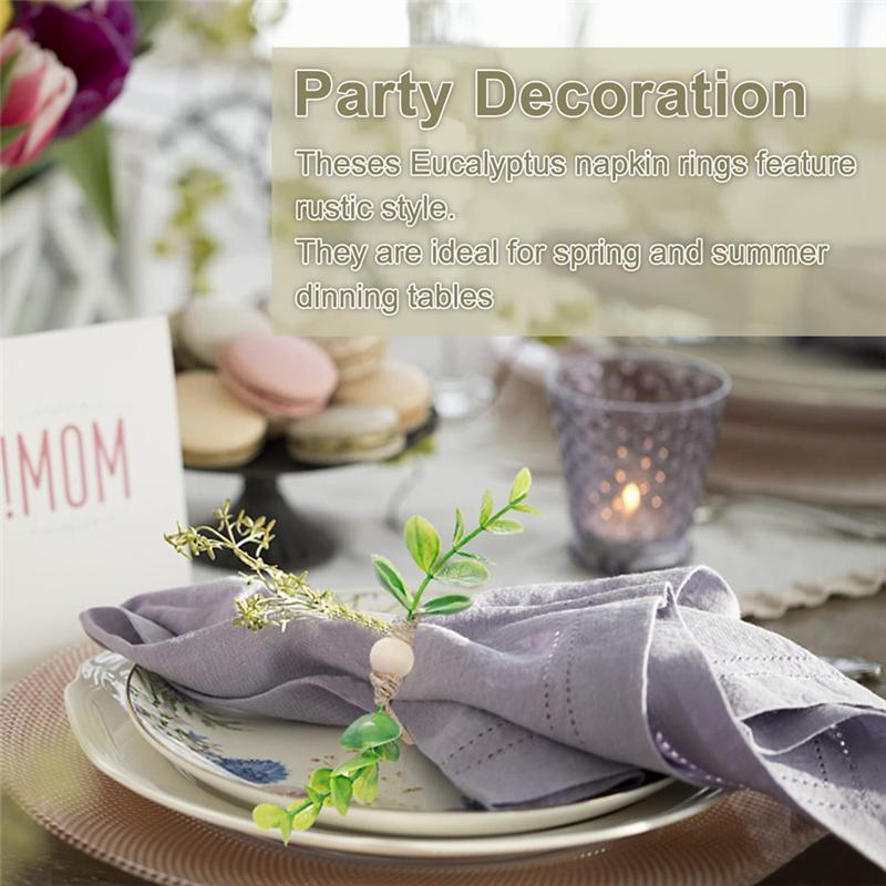 12Pcs Eucalyptus Napkin Rings, Wood Bead Napkin Rings Farmhouse Leaf Spring Napkin Rings For Dining Table Decorations Durable