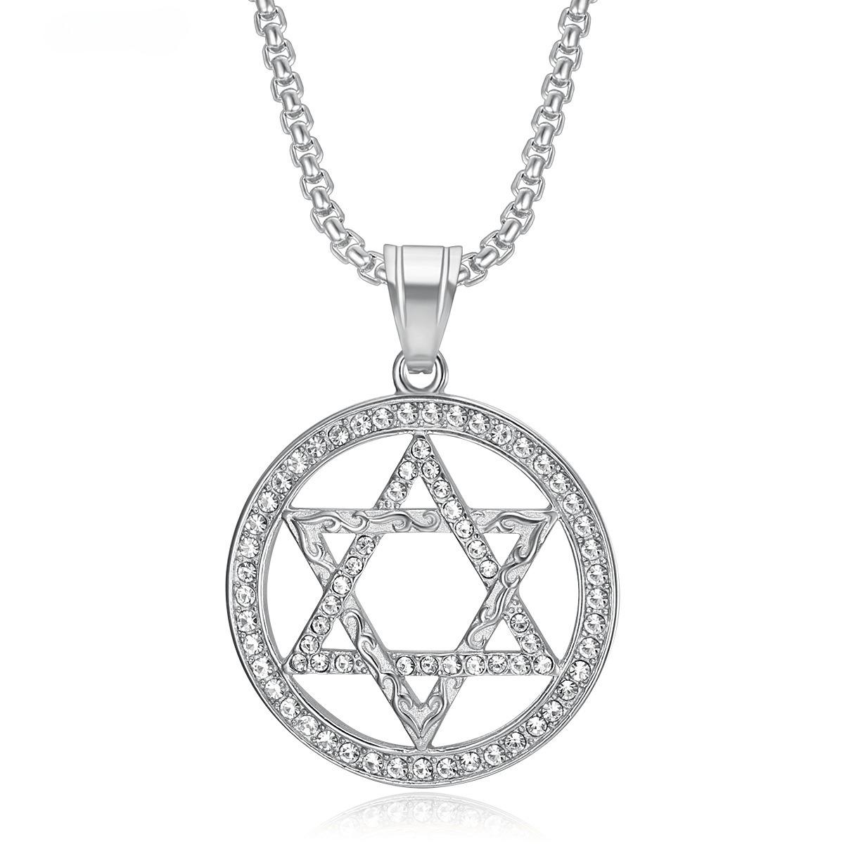 

2026 Jewelry Fashion Trend Inlaid Zircon Men s Party Jewelry Accessories Round Plate Hexagram Star Pendant Necklace 60CM