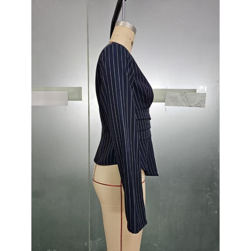 Women S Fashion Long Sleeve V Neck Striped Slim Fit Shirt