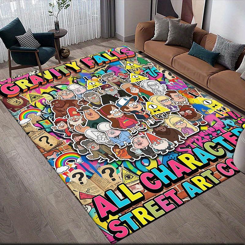 Gravity Falls Home Sofa Decoration for Living Room & Bedroom, Non‑Slip Play Flannel Floor Mat for Game Room