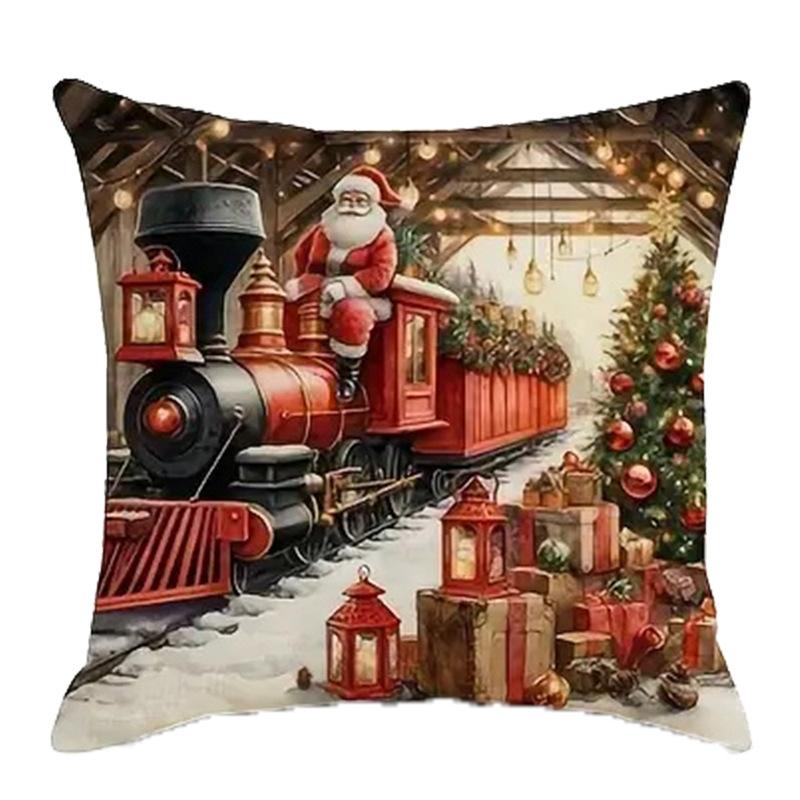 Новая Наволочка для Подушки Поезд Санта-Клауса Камин Домашний Орнамент Наволочка для Подушки на Диван Кровать для Дневного Сна Премиальное Качество Прочная 4545cm 1990₽